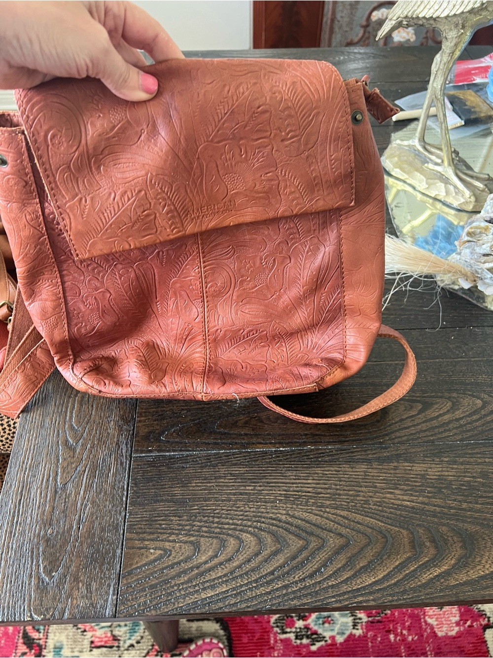 Textured Floral Embossed Crossbody Bag in Rust